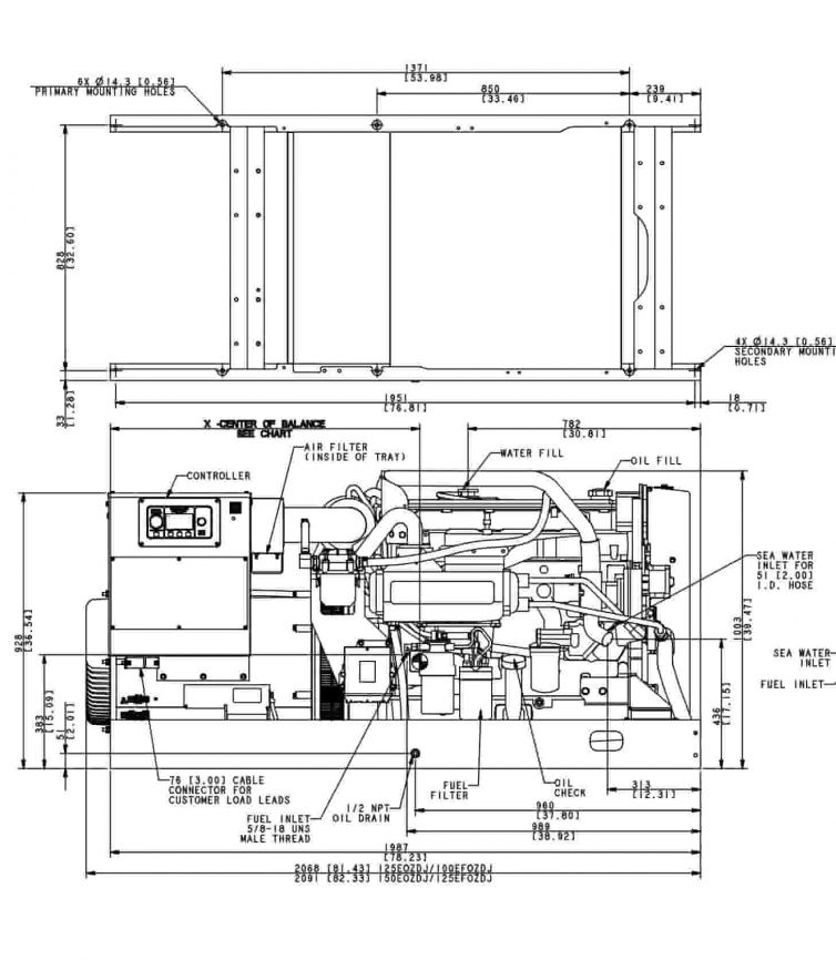 Kohler 100KW, 3-Phase Diesel Marine Generator Open unit 100EFOZCJ